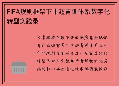 FIFA规则框架下中超青训体系数字化转型实践录