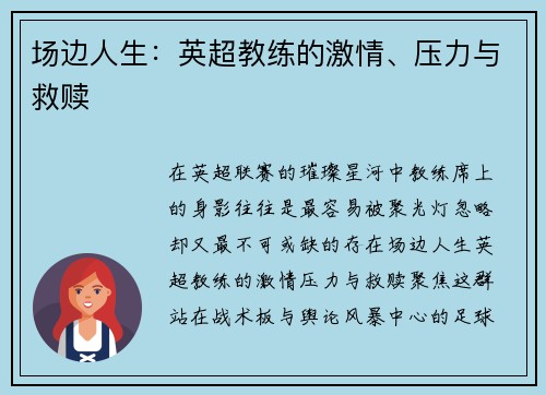 场边人生：英超教练的激情、压力与救赎
